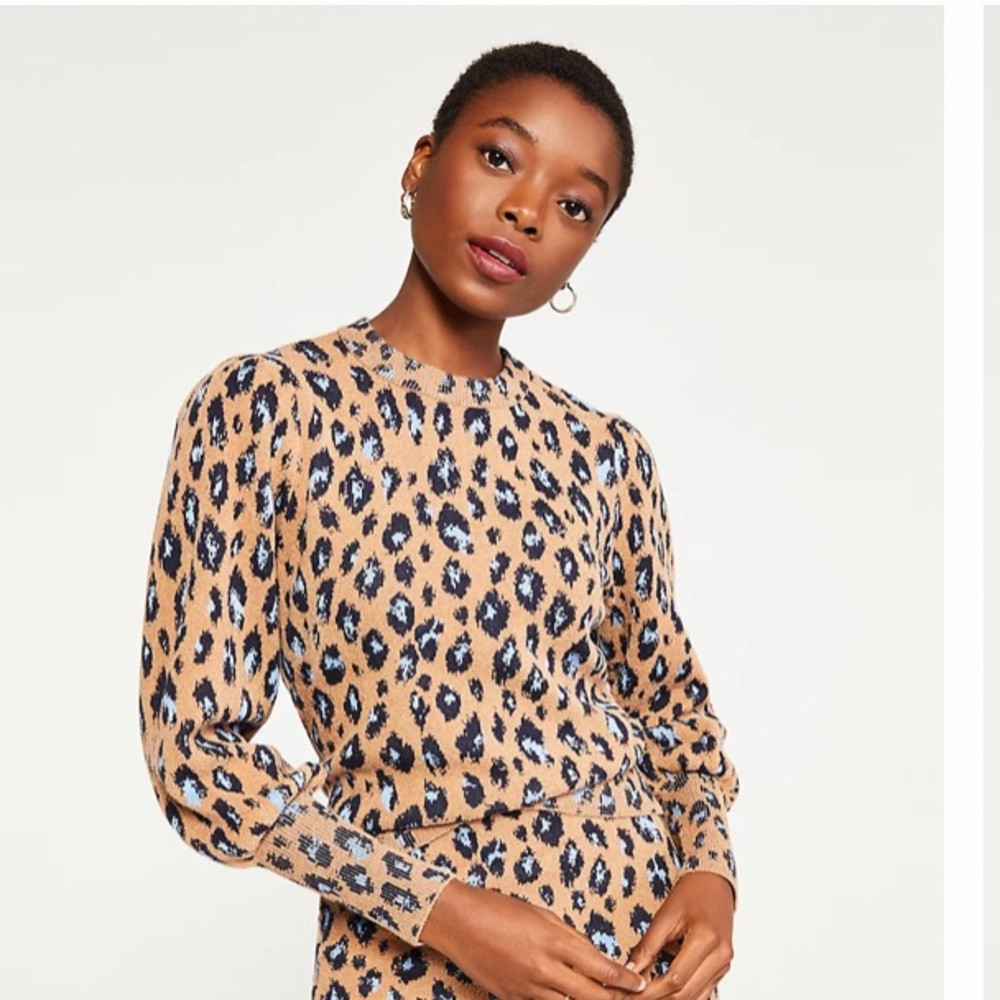 Ann Taylor Leopard Puff Sleeve Sweater